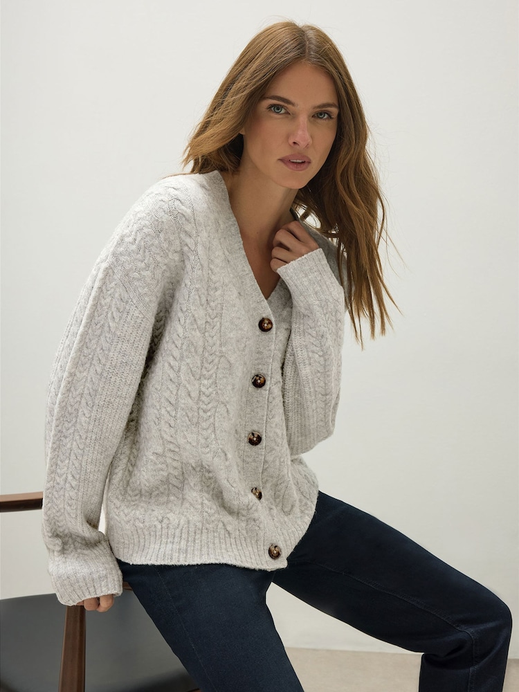 M&Co Grey Short Cable Cardigan - Image 2 of 3