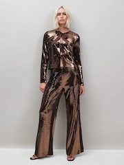 Ro&Zo Brown Petite Sequin Satin Contrast Trousers - Image 3 of 4