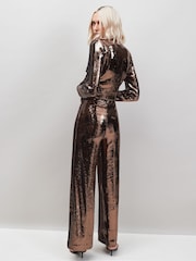 Ro&Zo Brown Petite Sequin Satin Contrast Trousers - Image 4 of 4