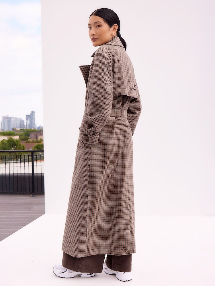 Ro&Zo Brown Check Trench Belted Coat - Image 2 of 3