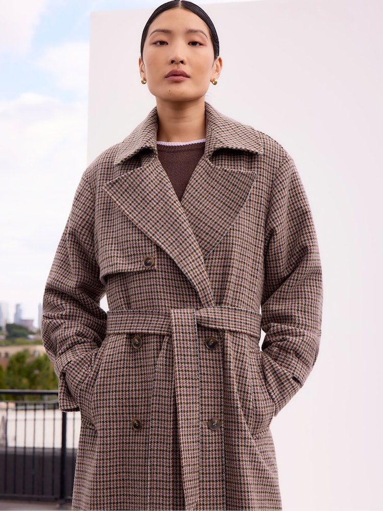 Ro&Zo Brown Check Trench Belted Coat - Image 3 of 3