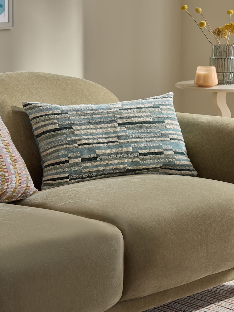 Blue 40 x 59cm Cut Velvet Textured Stripe Cushion - Image 1 of 5 Blue 40 x 59cm Cut Velvet Textured Stripe Cushion - Image 1 of 5
