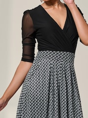 Jolie Moi Black Mesh Two Tone Half Sleeve Midi Dress - Image 3 of 6