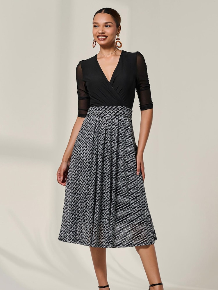 Jolie Moi Black Mesh Two Tone Half Sleeve Midi Dress - Image 6 of 6 Jolie Moi Black Mesh Two Tone Half Sleeve Midi Dress - Image 6 of 6