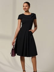Jolie Moi Black Collared Cap Sleeve Midi Dress - Image 1 of 6