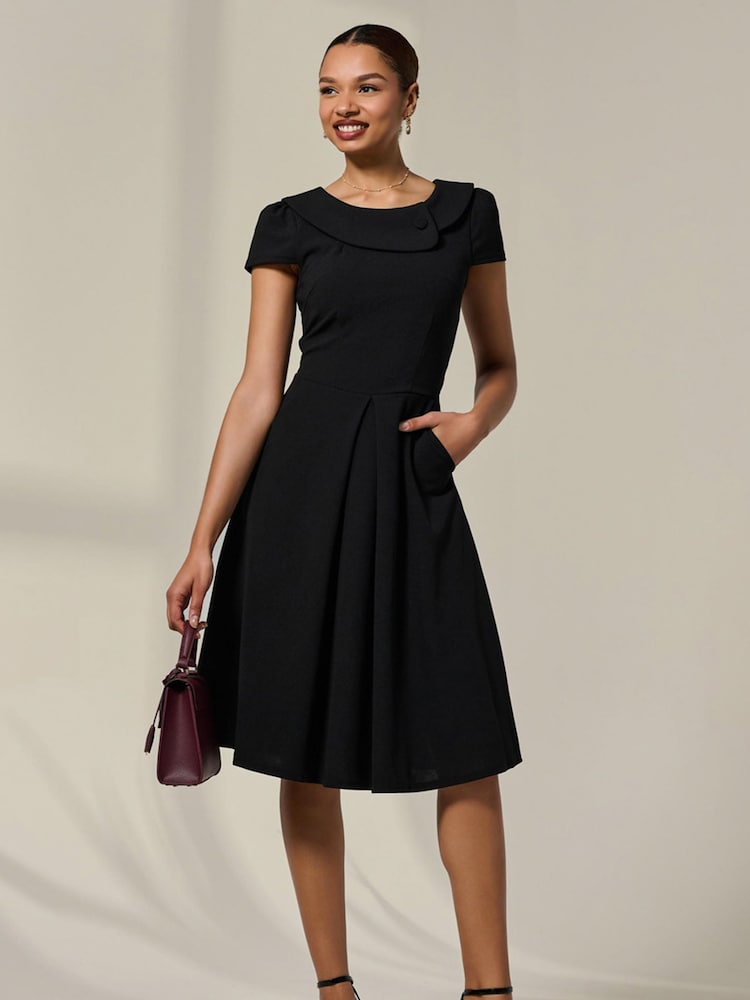 Jolie Moi Black Collared Cap Sleeve Midi Dress - Image 1 of 6