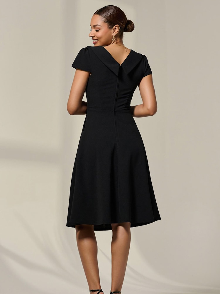 Jolie Moi Black Collared Cap Sleeve Midi Dress - Image 2 of 6