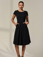 Jolie Moi Black Collared Cap Sleeve Midi Dress - Image 5 of 6