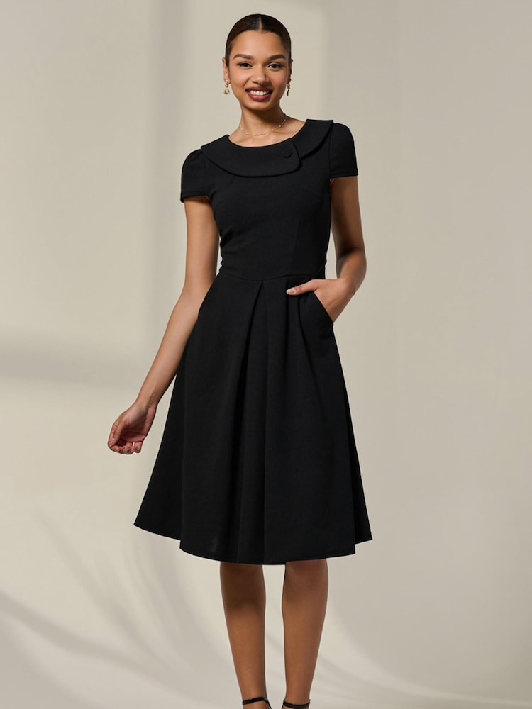 Jolie Moi Black Collared Cap Sleeve Midi Dress - Image 6 of 6