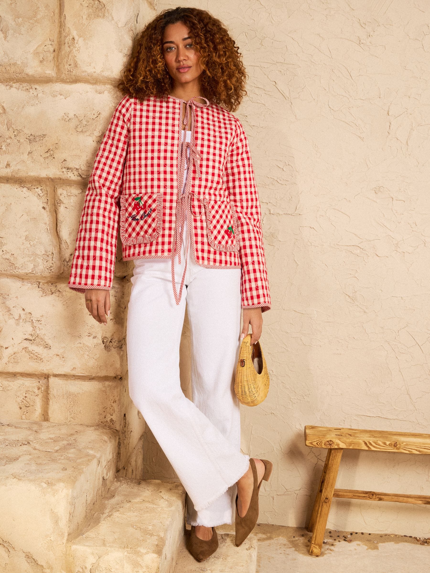 Buy Love & Roses Red And White Gingham Quilted Jacket from Next USA