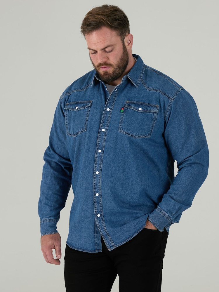 Duke London Blue Western Style Denim Shirt With Snap Button Fastening - Image 1 of 9 Duke London Blue Western Style Denim Shirt With Snap Button Fastening - Image 1 of 9