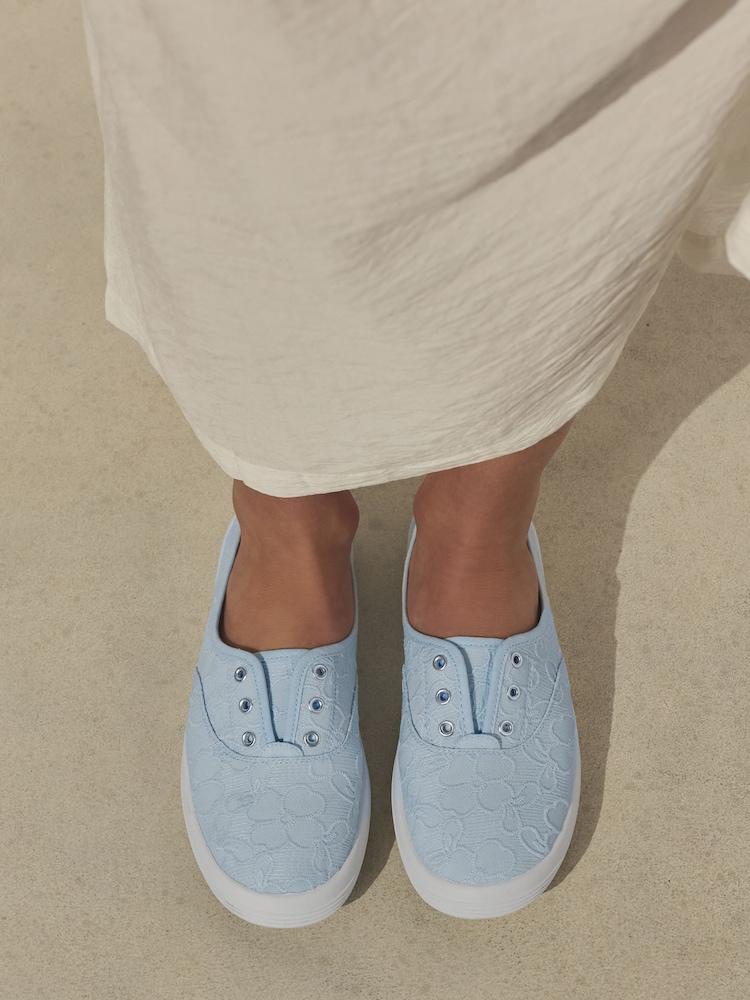 Light Blue Laceless Canvas Slip-On Trainers - Image 1 of 9