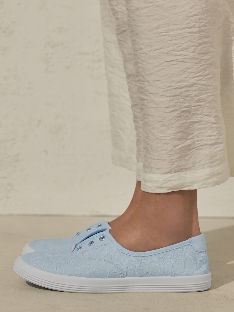 Light Blue Laceless Canvas Slip-On Trainers - Image 2 of 9