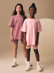 Roza/rjava - Oversized T-Shirt and Cycling Shorts Set 2 Pack (3-16yrs) - Slika 1 iz 7