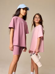 Roza/rjava - Oversized T-Shirt and Cycling Shorts Set 2 Pack (3-16yrs) - Slika 2 iz 7