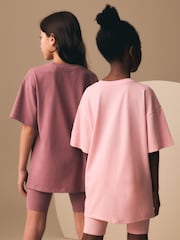 Roza/rjava - Oversized T-Shirt and Cycling Shorts Set 2 Pack (3-16yrs) - Slika 6 iz 7