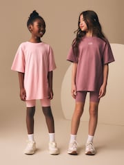 Roza/rjava - Oversized T-Shirt and Cycling Shorts Set 2 Pack (3-16yrs) - Slika 7 iz 7