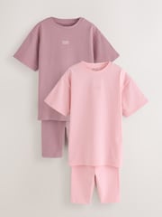 Pink/Brown Oversized T-Shirt and Cycling Shorts Set 2 Pack (3-16yrs) - Image 8 of 16