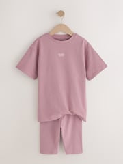 Pink/Brown Oversized T-Shirt and Cycling Shorts Set 2 Pack (3-16yrs) - Image 9 of 16
