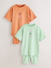 Green/Orange Graphic Oversized T-Shirt and Cycling Shorts Set 2 Pack (3-16yrs) - Image 1 of 7