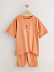 Green/Orange Graphic Oversized T-Shirt and Cycling Shorts Set 2 Pack (3-16yrs) - Image 3 of 7