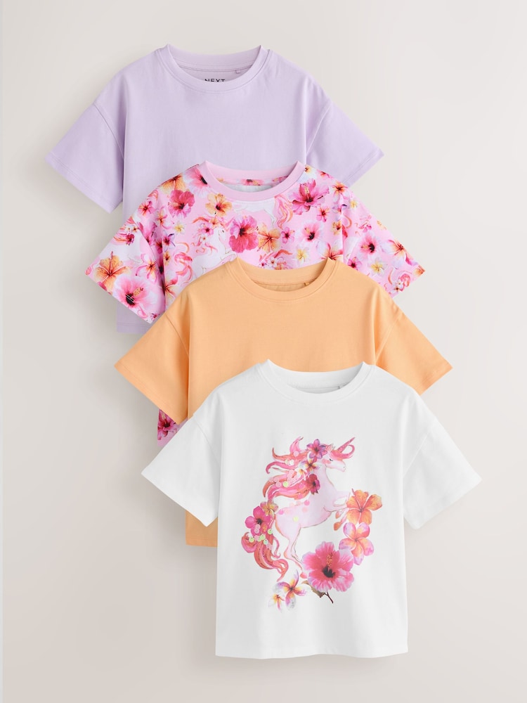 Lilac 4 Pack Unicorn Sequin T-Shirts (3-16yrs) - Image 1 of 8