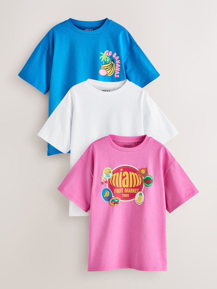 Pink/Blue Badge - Oversized-T-Shirts mit Grafik im 3 er-Pack (3–16Jahre) - Bild 1 von 7