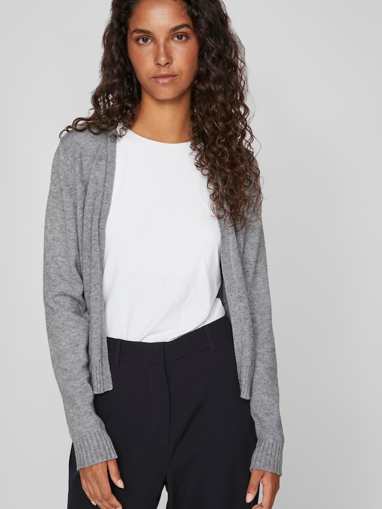 VILA Grey Long Sleeve Cropped Lightweight Cardigan - Image 1 of 5 VILA Grey Long Sleeve Cropped Lightweight Cardigan - Image 1 of 5