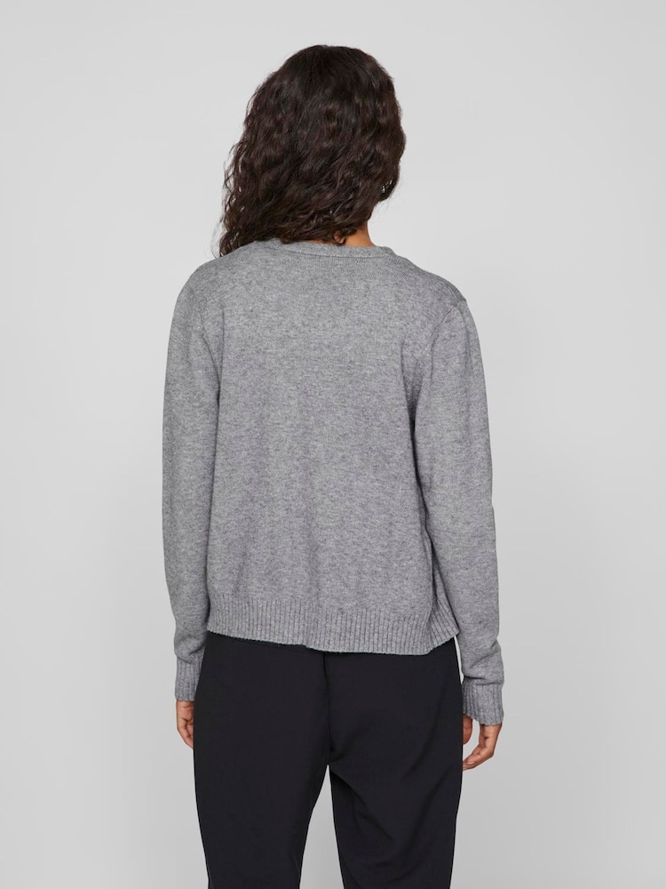 VILA Grey Long Sleeve Cropped Lightweight Cardigan - Image 2 of 5 VILA Grey Long Sleeve Cropped Lightweight Cardigan - Image 2 of 5