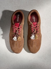 Tan Brown N.Premium Leather Slim Sole Charm Lace Up Trainers - Image 1 of 6