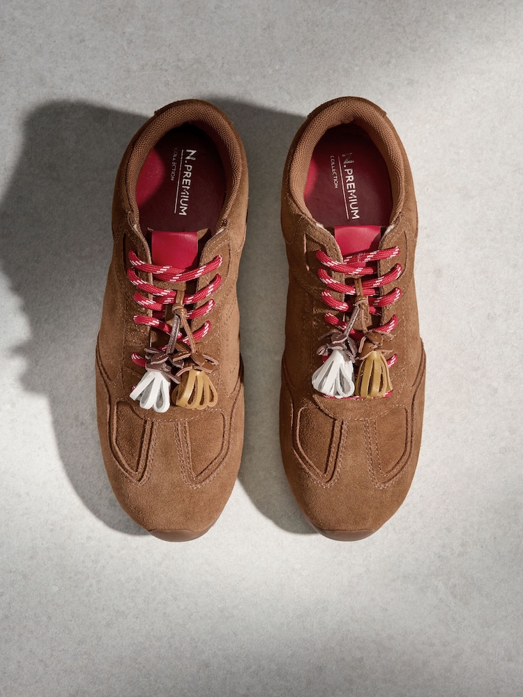 Tan Brown N.Premium Leather Slim Sole Charm Lace Up Trainers - Image 1 of 6 Tan Brown N.Premium Leather Slim Sole Charm Lace Up Trainers - Image 1 of 6