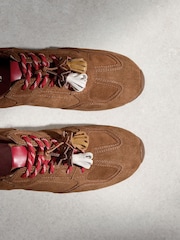 Tan Brown N.Premium Leather Slim Sole Charm Lace Up Trainers - Image 8 of 10