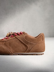 Tan Brown N.Premium Leather Slim Sole Charm Lace Up Trainers - Image 9 of 10