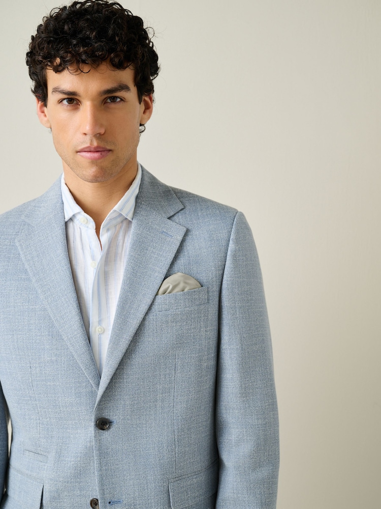 Light Blue Slim Fit Smart Textured Blazer - Image 1 of 5 Light Blue Slim Fit Smart Textured Blazer - Image 1 of 5