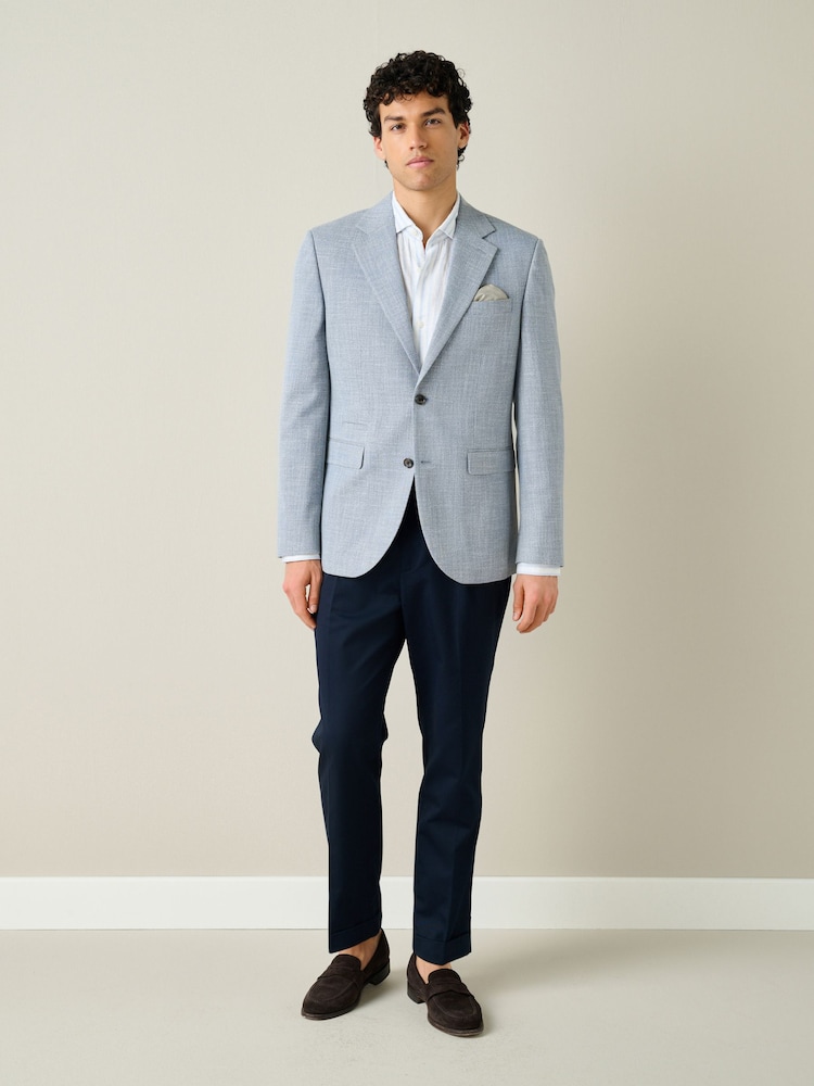 Light Blue Slim Fit Smart Textured Blazer - Image 2 of 5 Light Blue Slim Fit Smart Textured Blazer - Image 2 of 5