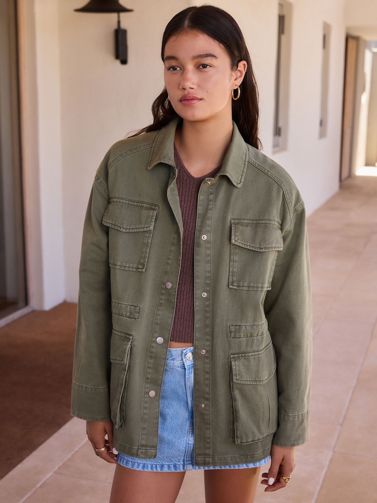 Khaki Cotton Utility Jacket - Image 2 of 7