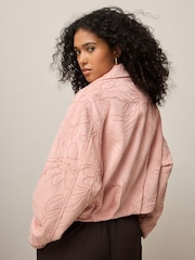 Pink Faux Suede Embroidered Bomber Jacket - Image 4 of 5