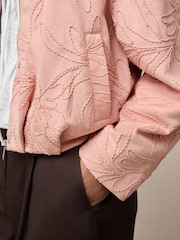 Pink Faux Suede Embroidered Bomber Jacket - Image 5 of 5