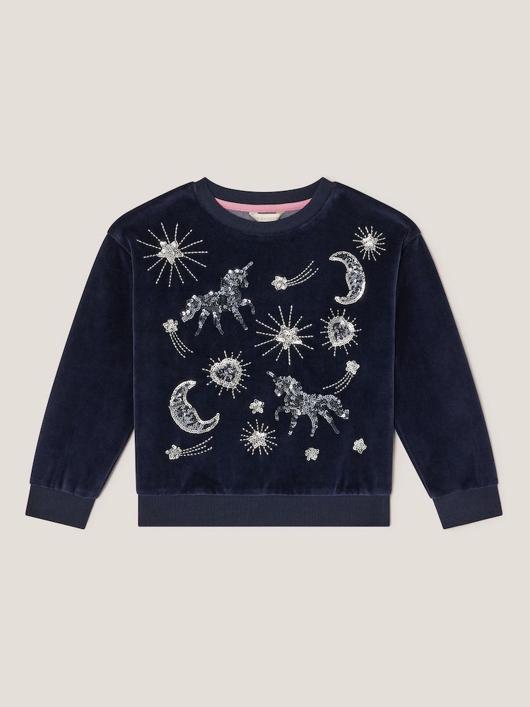 Monsoon Blue Cosmic Embellished Velour Sweatshirt - Image 2 of 4 Monsoon Blue Cosmic Embellished Velour Sweatshirt - Image 2 of 4