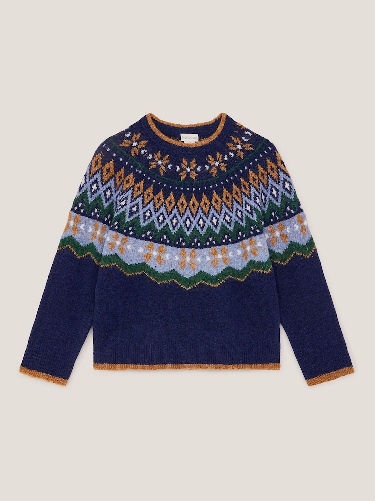 Monsoon Blue Crew Neck Fair Isle Jumper - Image 1 of 3