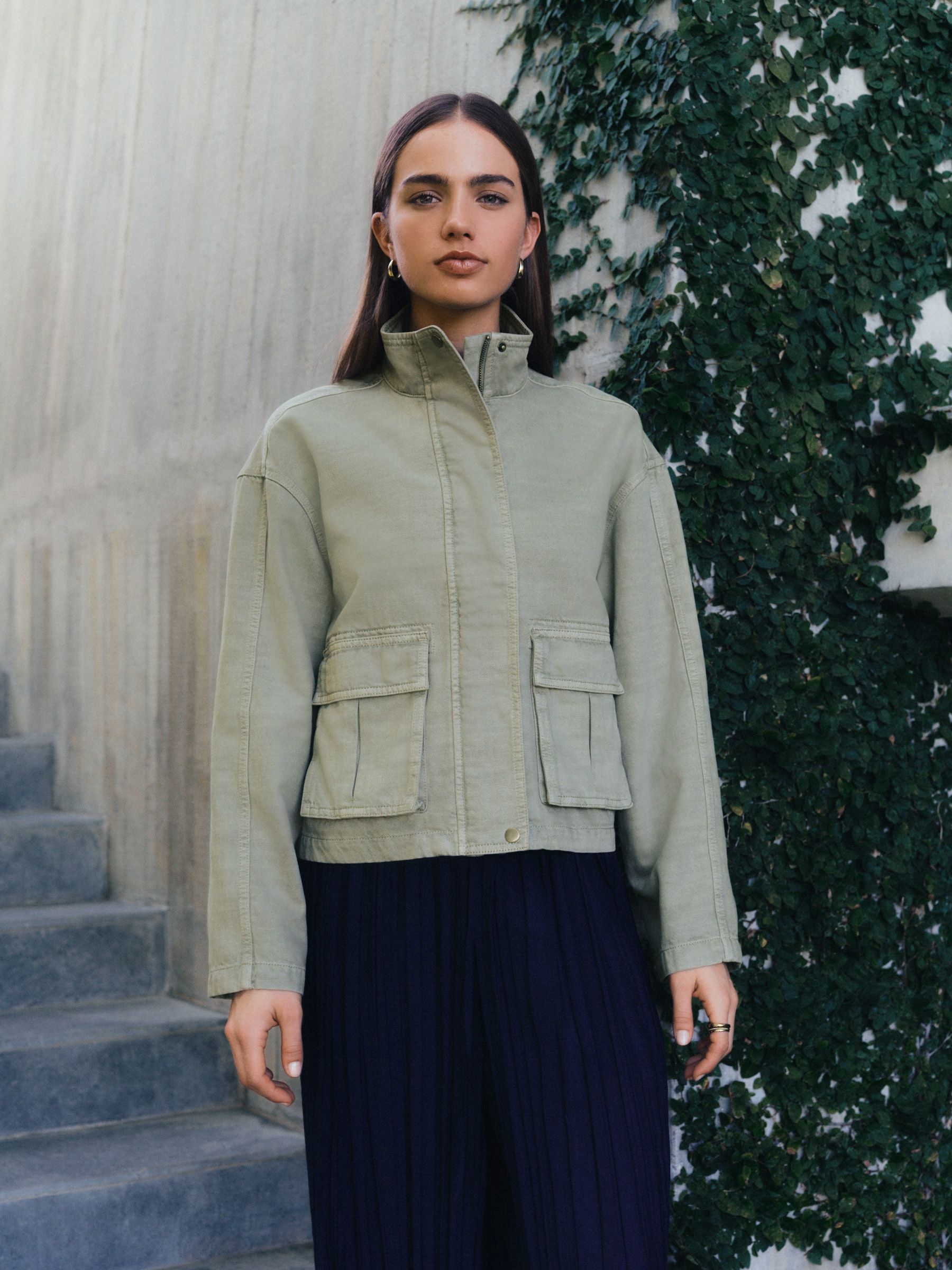 Buy Khaki Green Funnel Neck Cotton Utility Jacket from Next USA