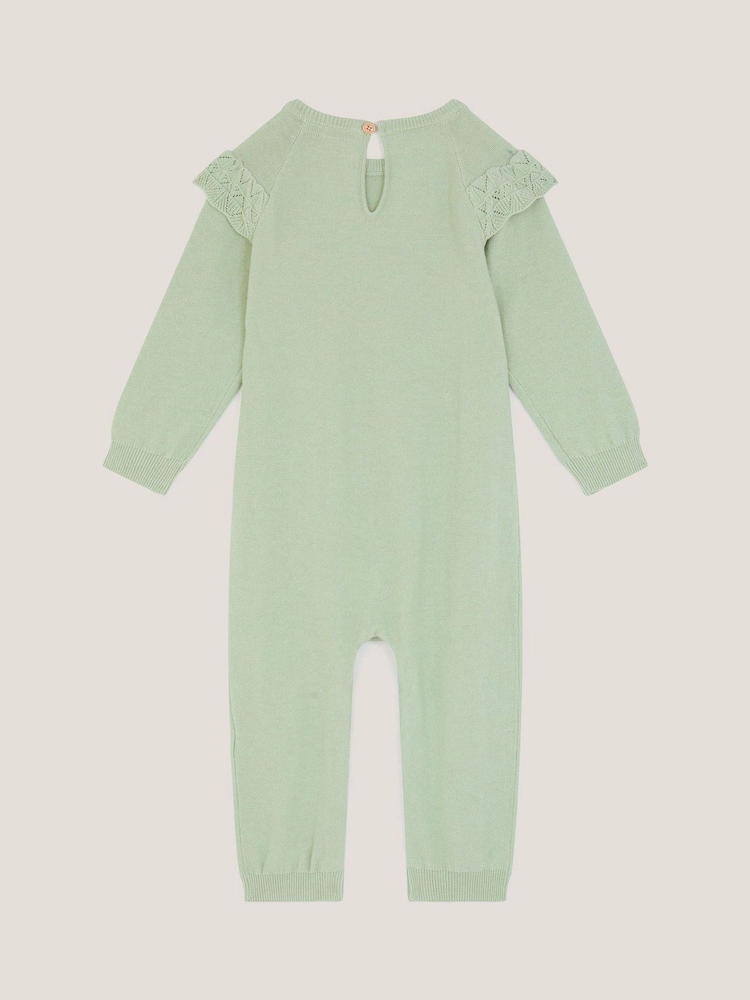 Monsoon Green Newborn Embroidered Cable Knit Romper - Image 2 of 3