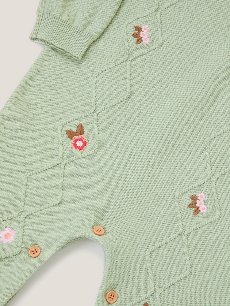 Monsoon Green Newborn Embroidered Cable Knit Romper - Image 3 of 3