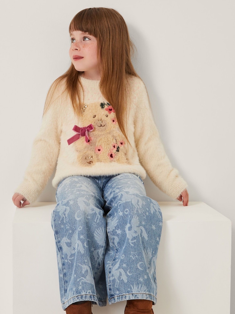Monsoon Cream Bear Embellished Fuzzy Jumper - Image 1 of 1 Monsoon Cream Bear Embellished Fuzzy Jumper - Image 1 of 1