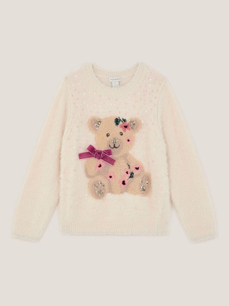 Monsoon Cream Bear Embellished Fuzzy Jumper - Image 2 of 4