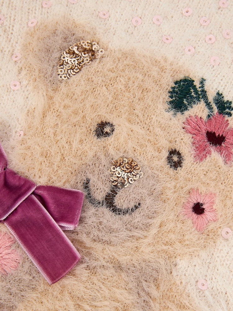 Monsoon Cream Bear Embellished Fuzzy Jumper - Image 4 of 4