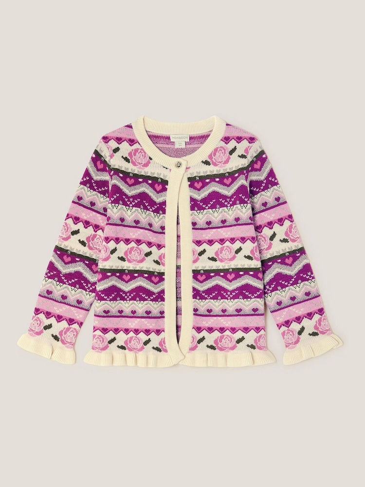 Monsoon Pink Floral Fair Isle Cardigan - Image 1 of 3