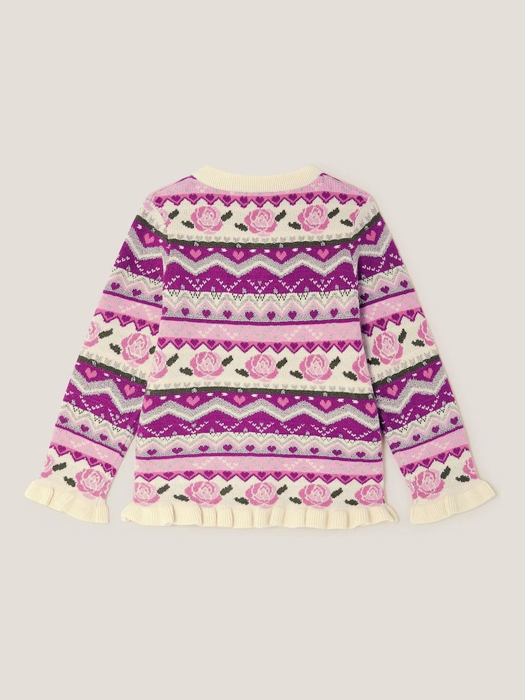 Monsoon Pink Floral Fair Isle Cardigan - Image 2 of 3