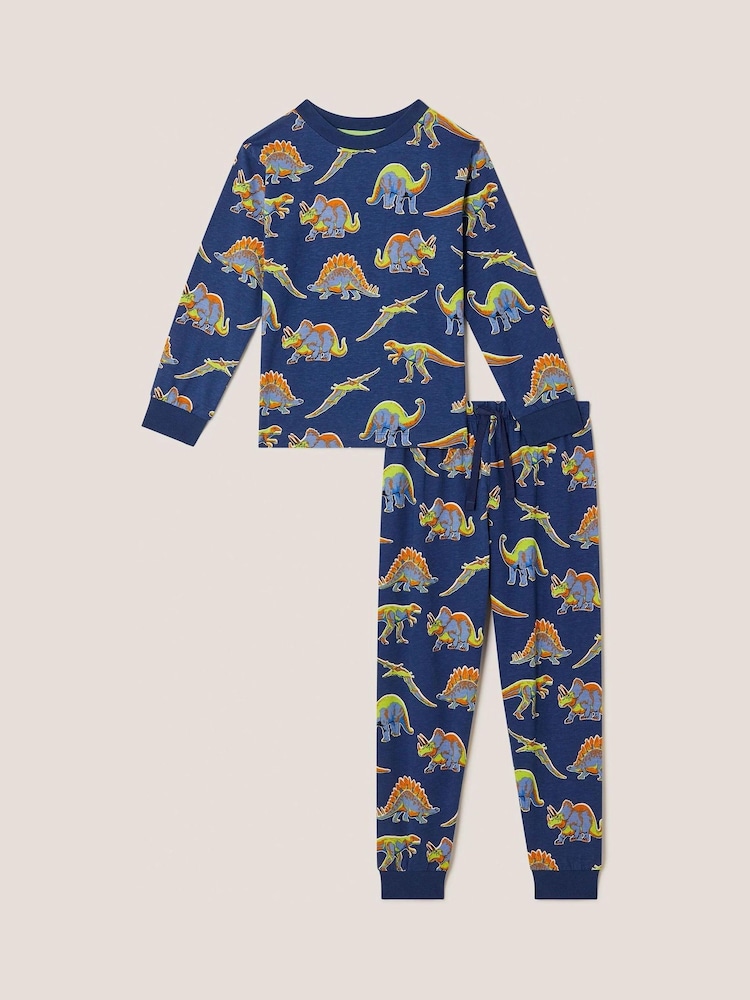 Monsoon Blue Dinosaur Print Long Pyjamas Set - Image 1 of 3