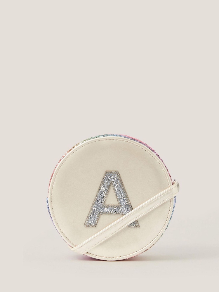 Monsoon White Round Glittery Initial E Bag - Image 1 of 3 Monsoon White Round Glittery Initial E Bag - Image 1 of 3